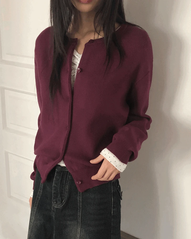 [주문폭주🍇/14col/2size] 피무 베이직 라운드넥 루즈핏 긴팔 니트 가디건