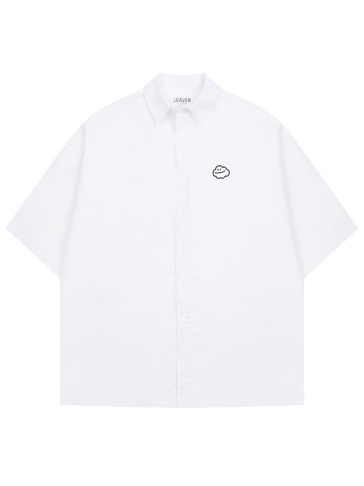 [UNISEX]구름 스마일 자수 오버핏 반팔셔츠_화이트