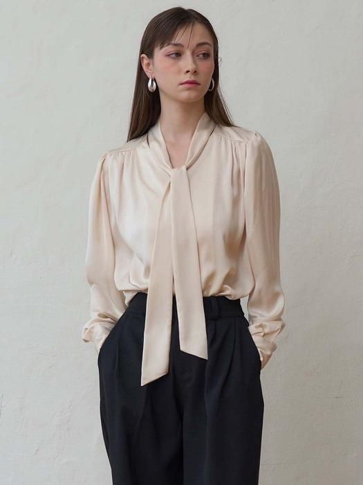 리버시블 샤이니 타이 블라우스_BEIGE