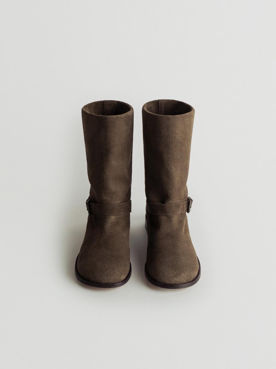 belted middle boots (ash khaki)
