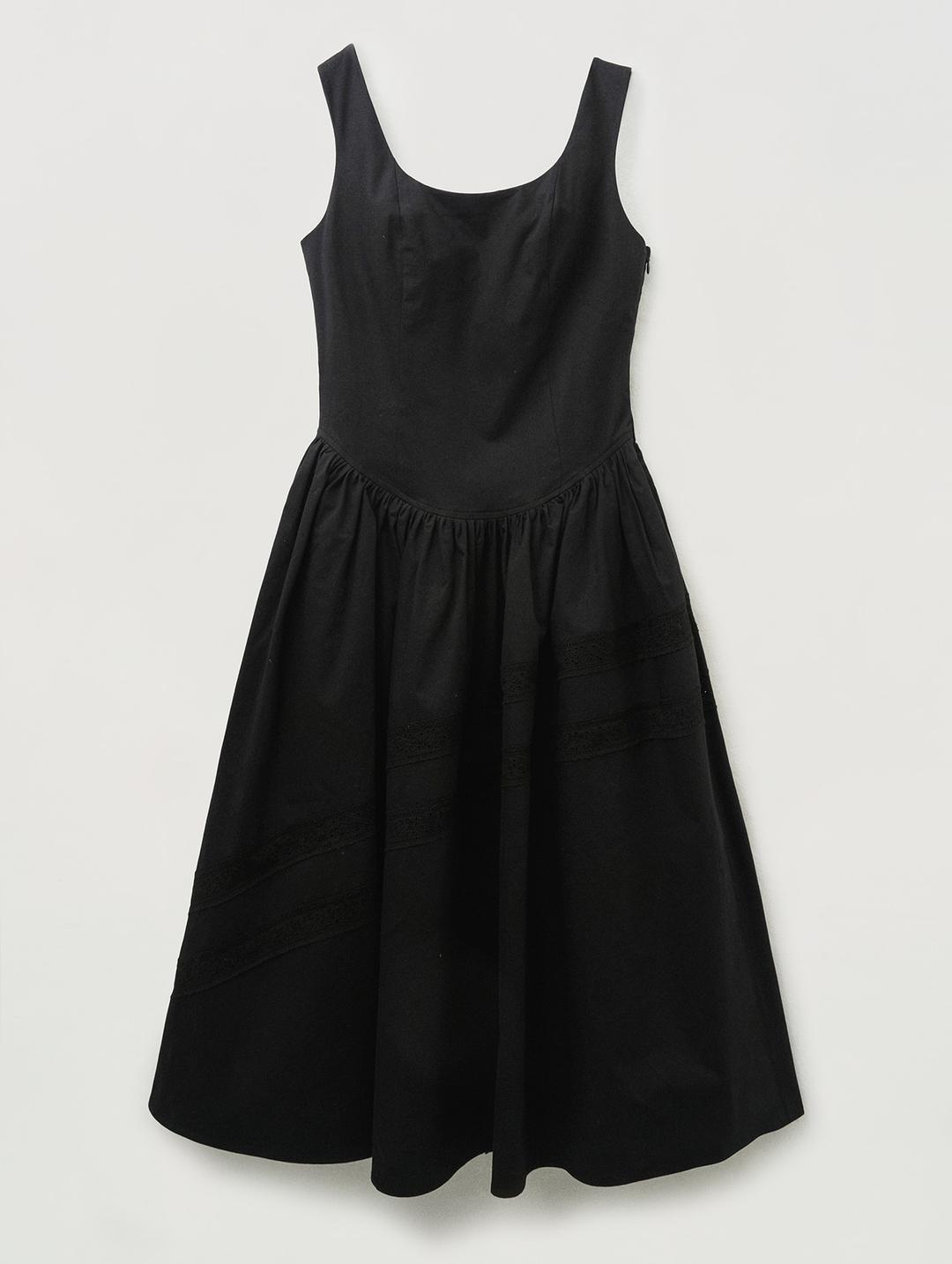 Diagonal lace flare long one-piece_black