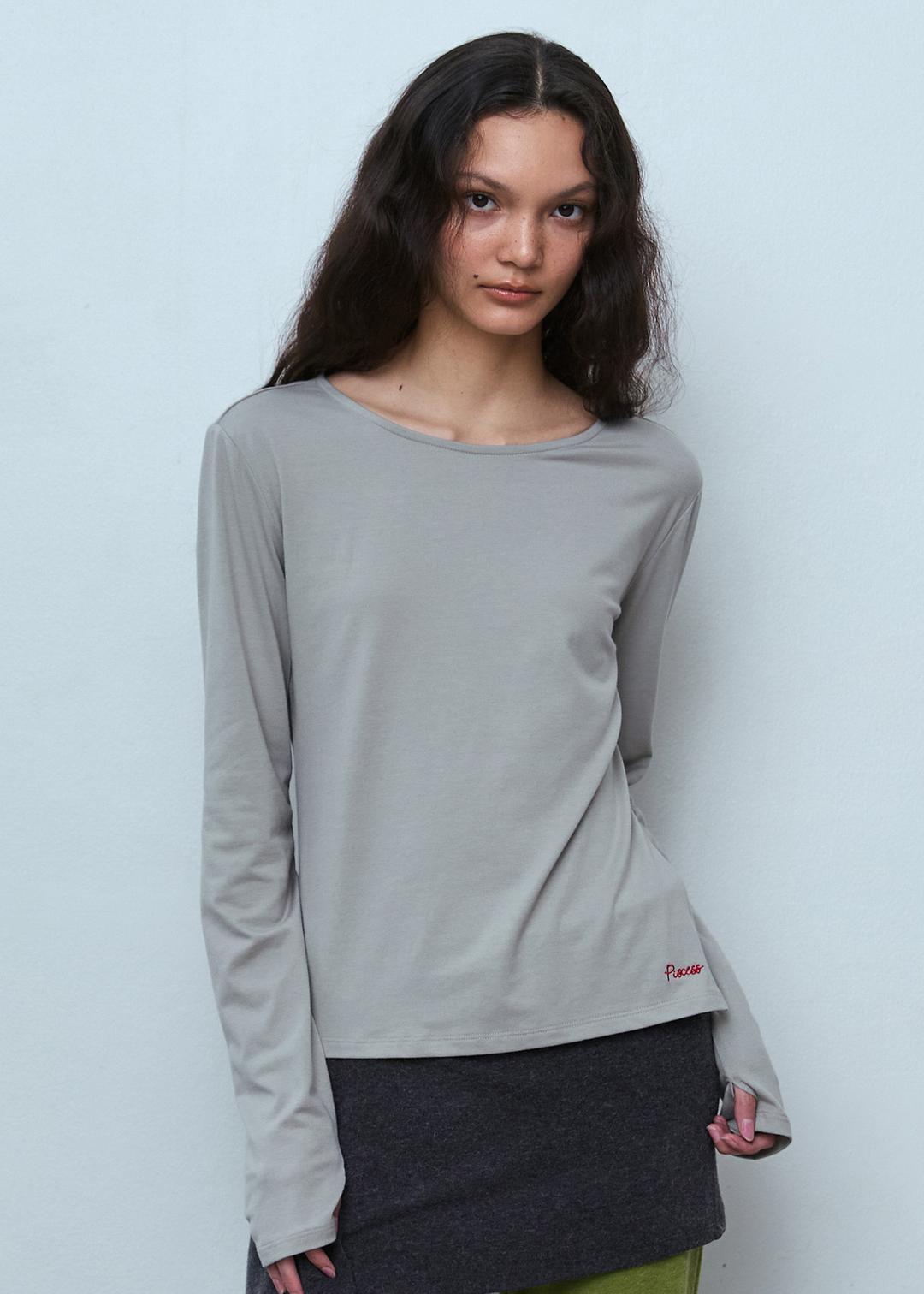 Side Slit Long Sleeve Top_Light Khaki