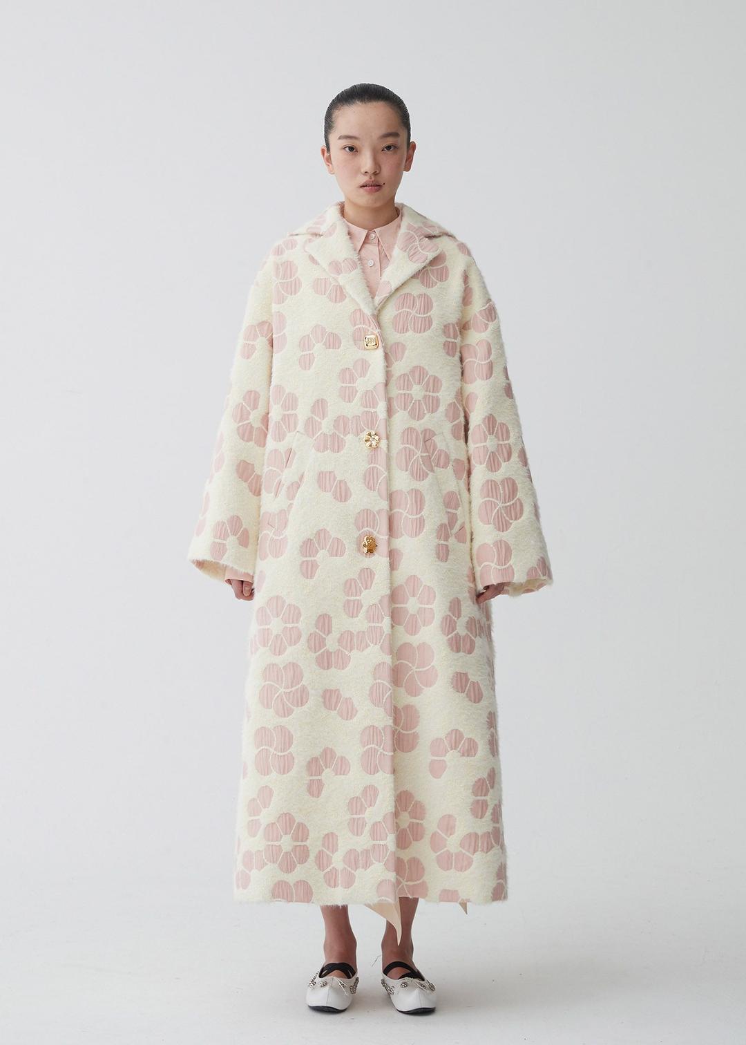OVERSIZE SAILOR JAQUARD LONG COAT - PINK