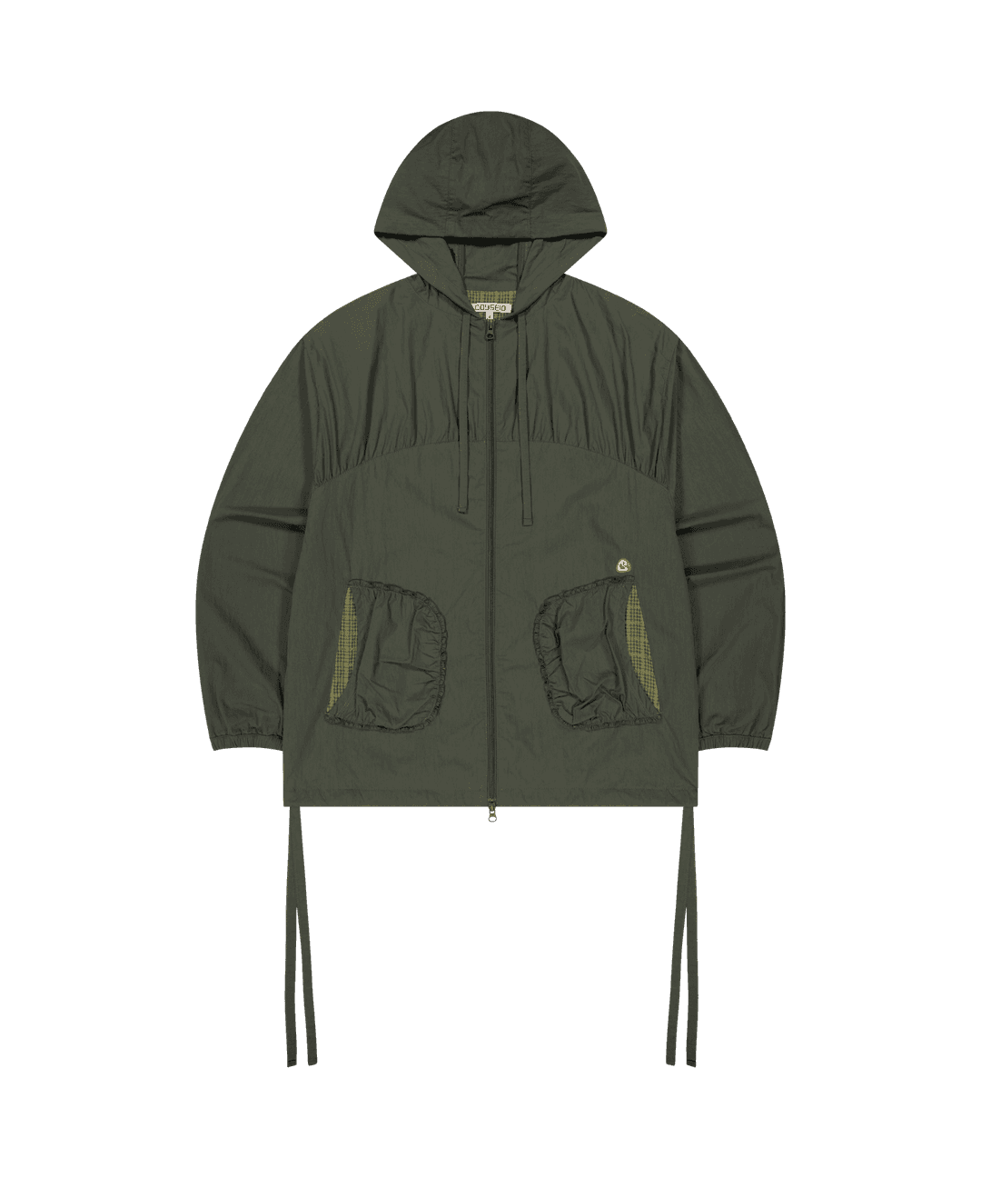 CHECK WRINKLES WIND BREAKER OLIVE