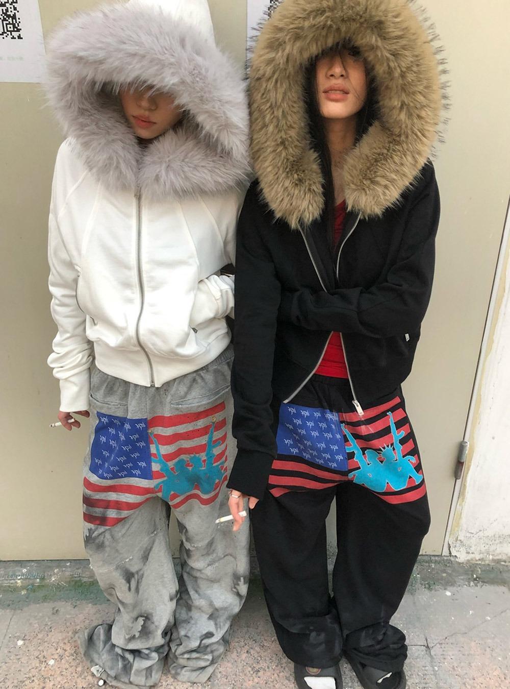 Vintage Fur-Lined Hoodie (2color)