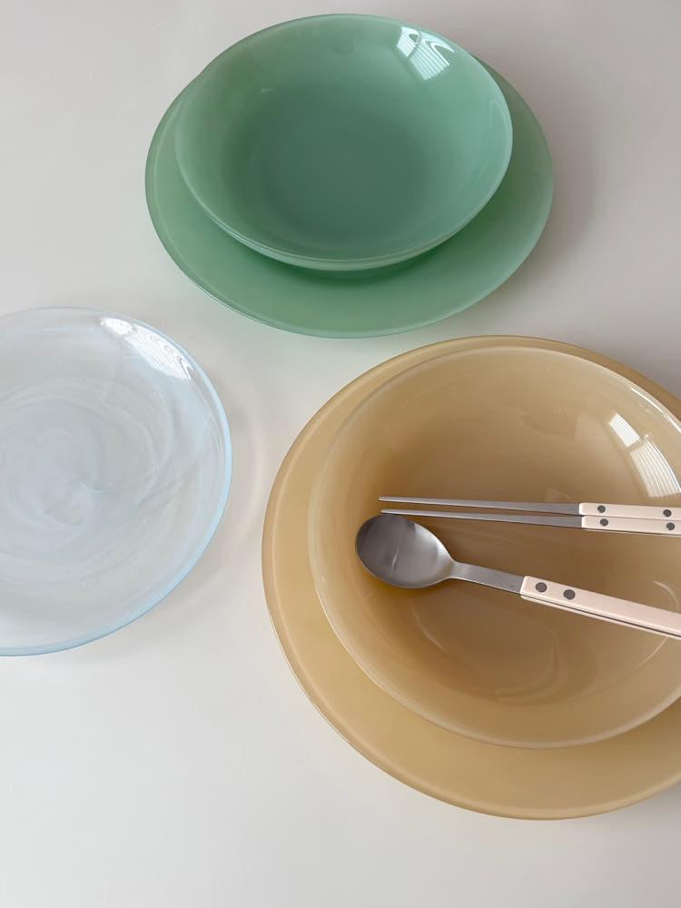 color glass plate&bowl 수스튜디오 컬러 유리 접시&그릇 귀여운 플레이트