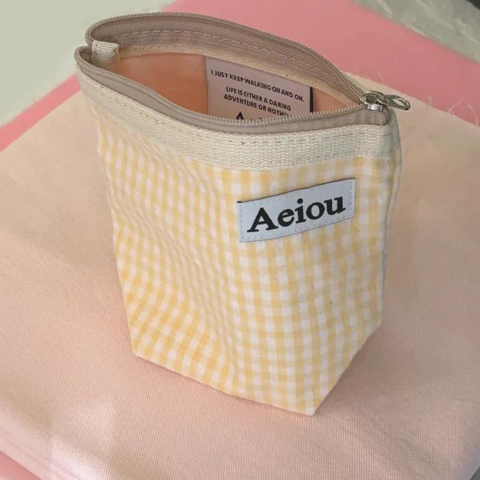 Aeiou Basic Pouch (M size) Pudding Check Mango
