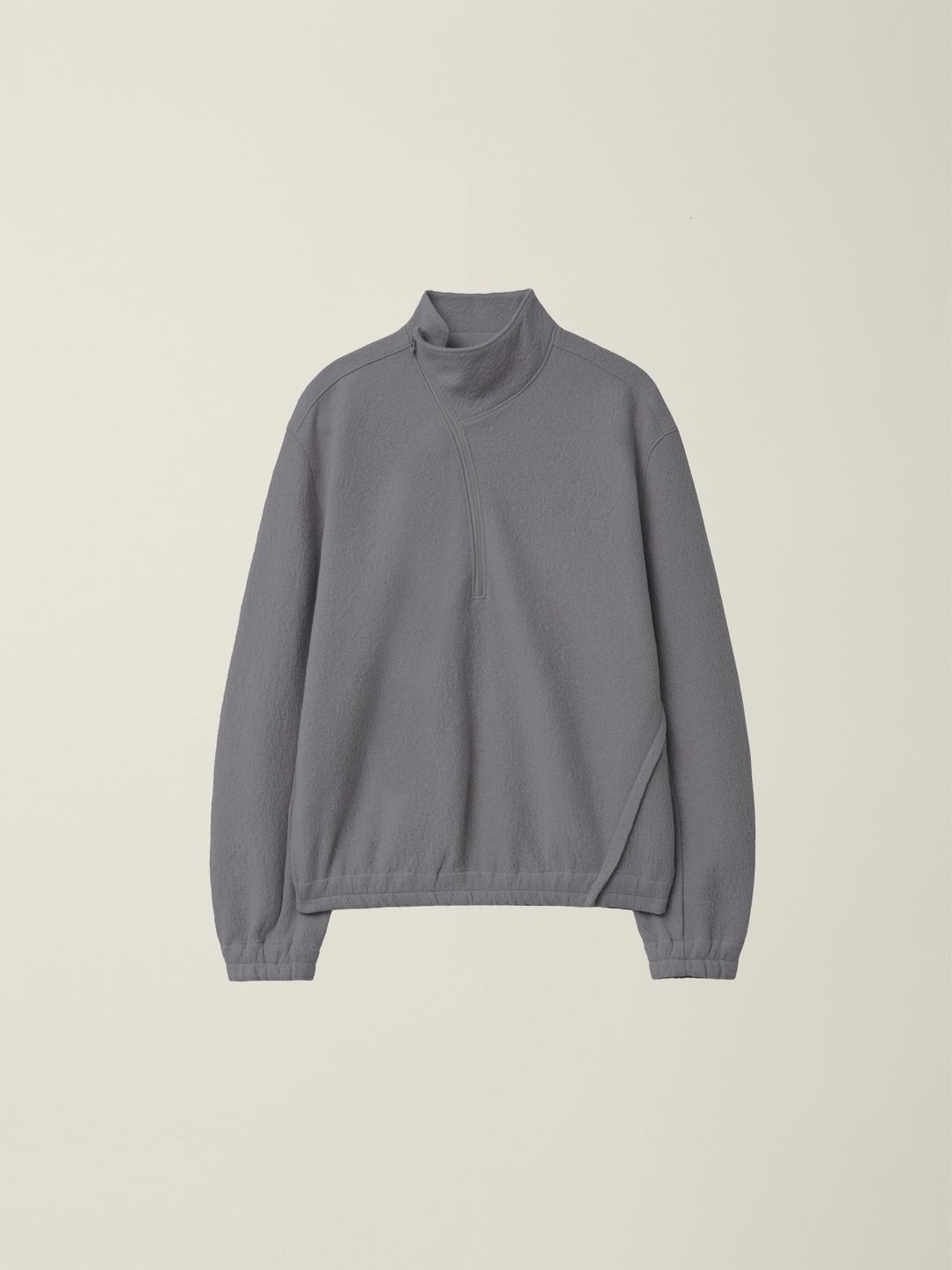 CURVED HALF WOOL ZIP-UP  GREY