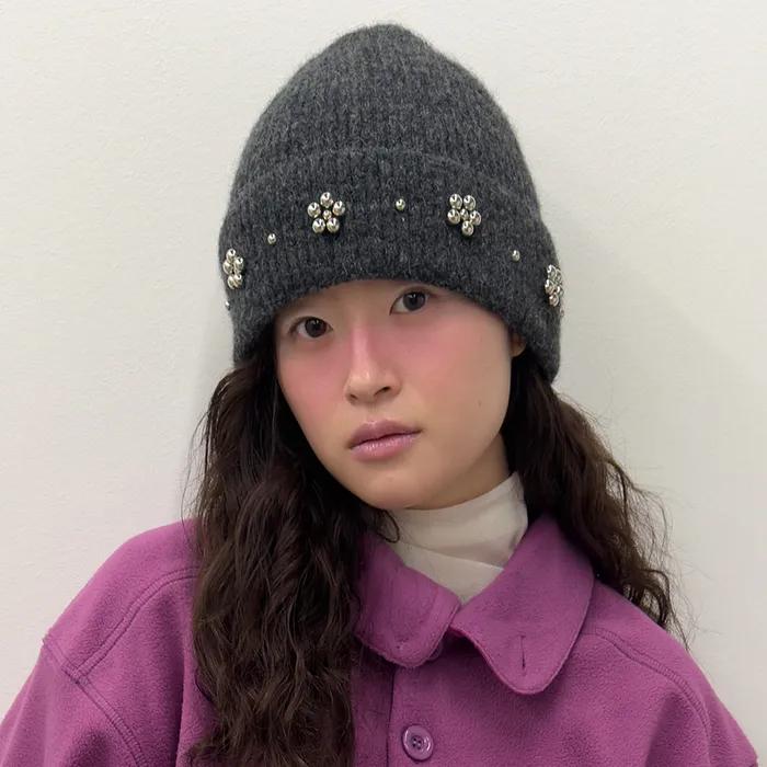 [3차] Beaded Petal Beanie [Gray]