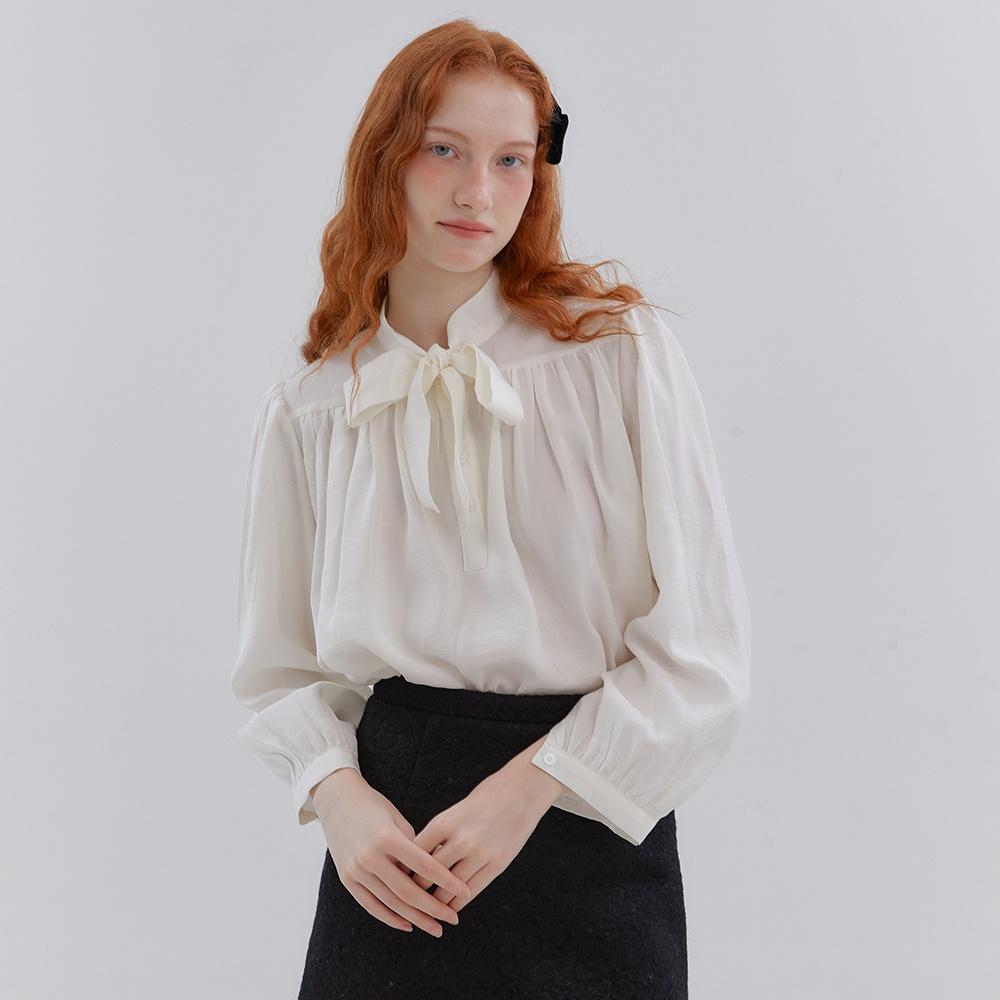 DAY RIBBON SHIRRING BLOUSE_2COLOR