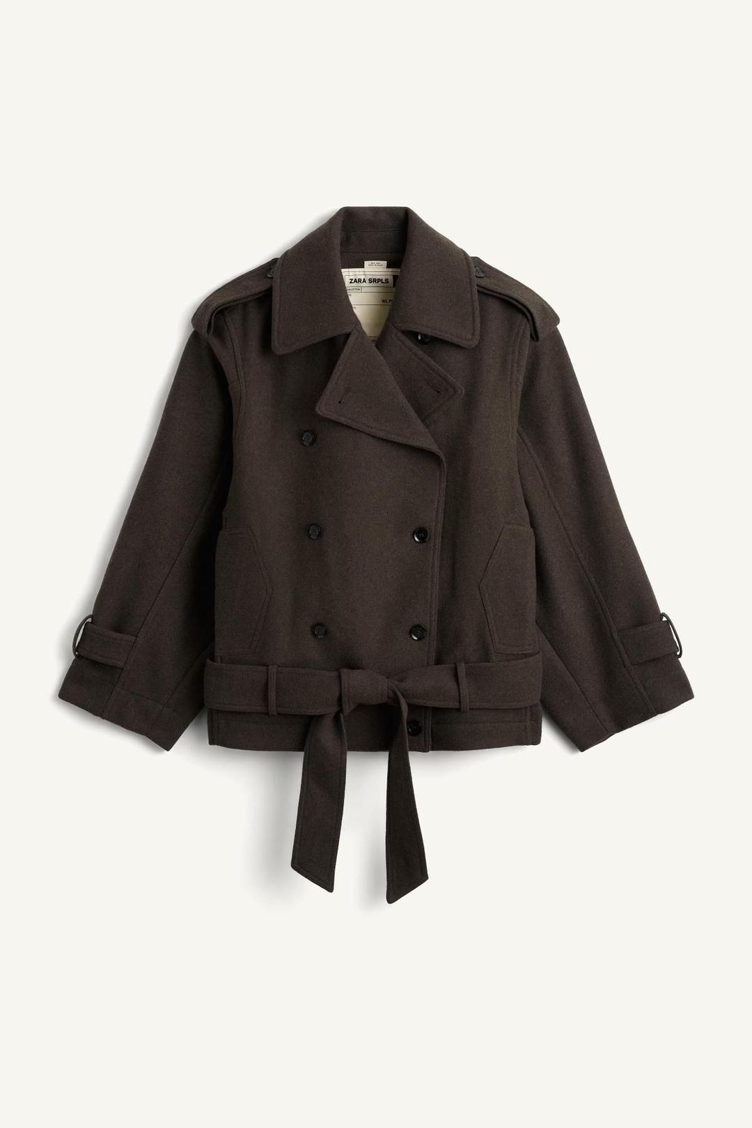 스페인샵 자라 크롭 테크니컬 울 숏 코트 3692/903 KHAKI