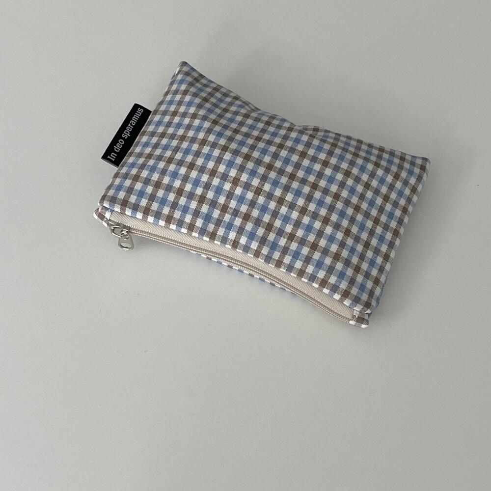체크 블루브라운 파우치