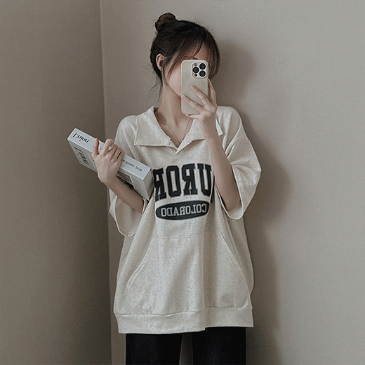 럽앤썸 [데일리캐주얼!] 박시 오버핏 레터링 카라 박시 반팔 티셔츠 4color