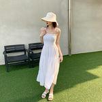 스모크 밴딩 리본끈 나시 캉캉 원피스(2color)