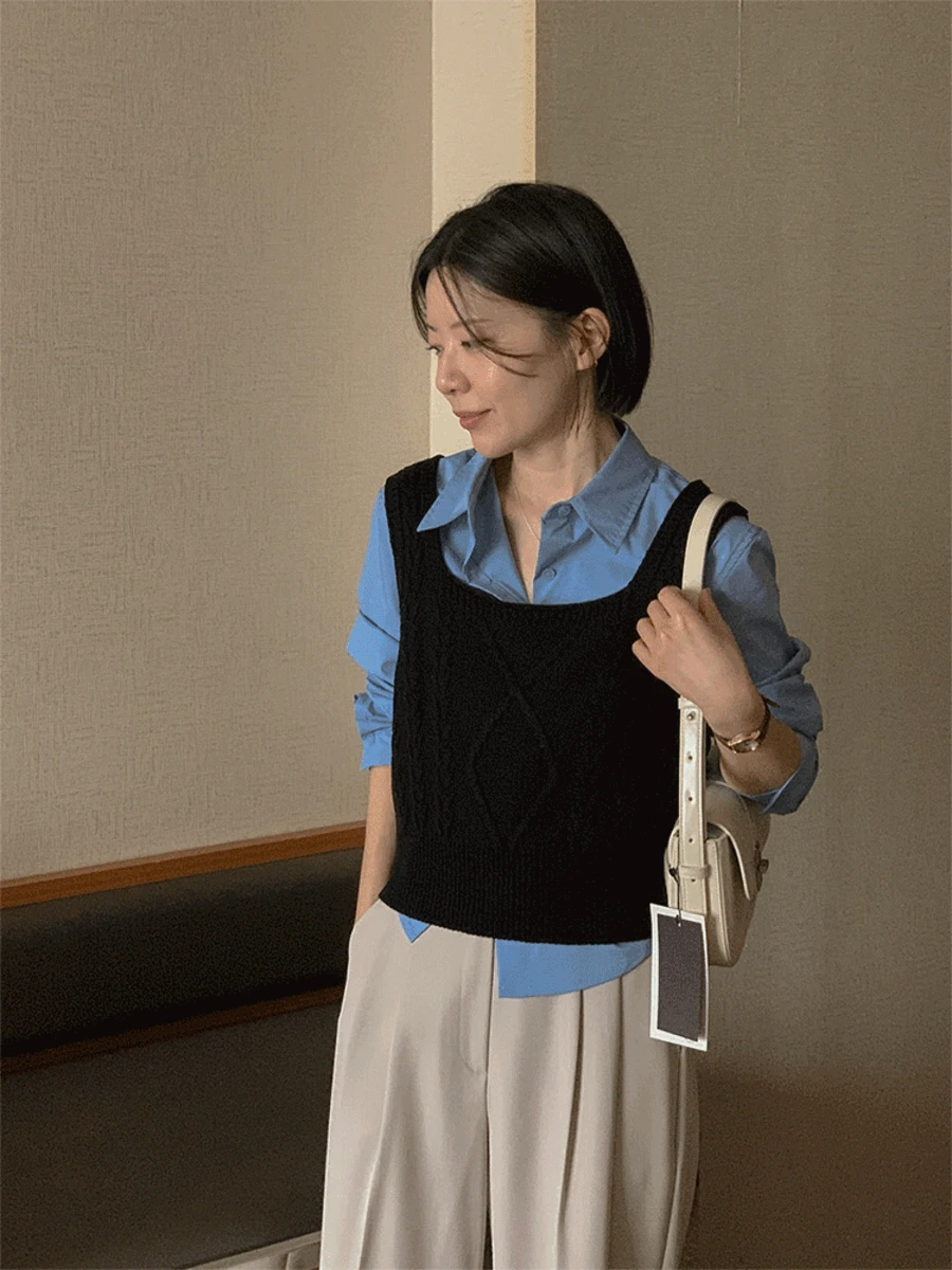 [레이어드]볼린 스퀘어넥 뷔스티에 니트 조끼[4color]