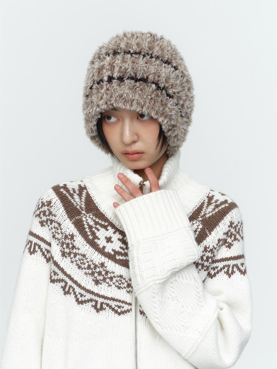 Mix Fur Beanie [Brown]