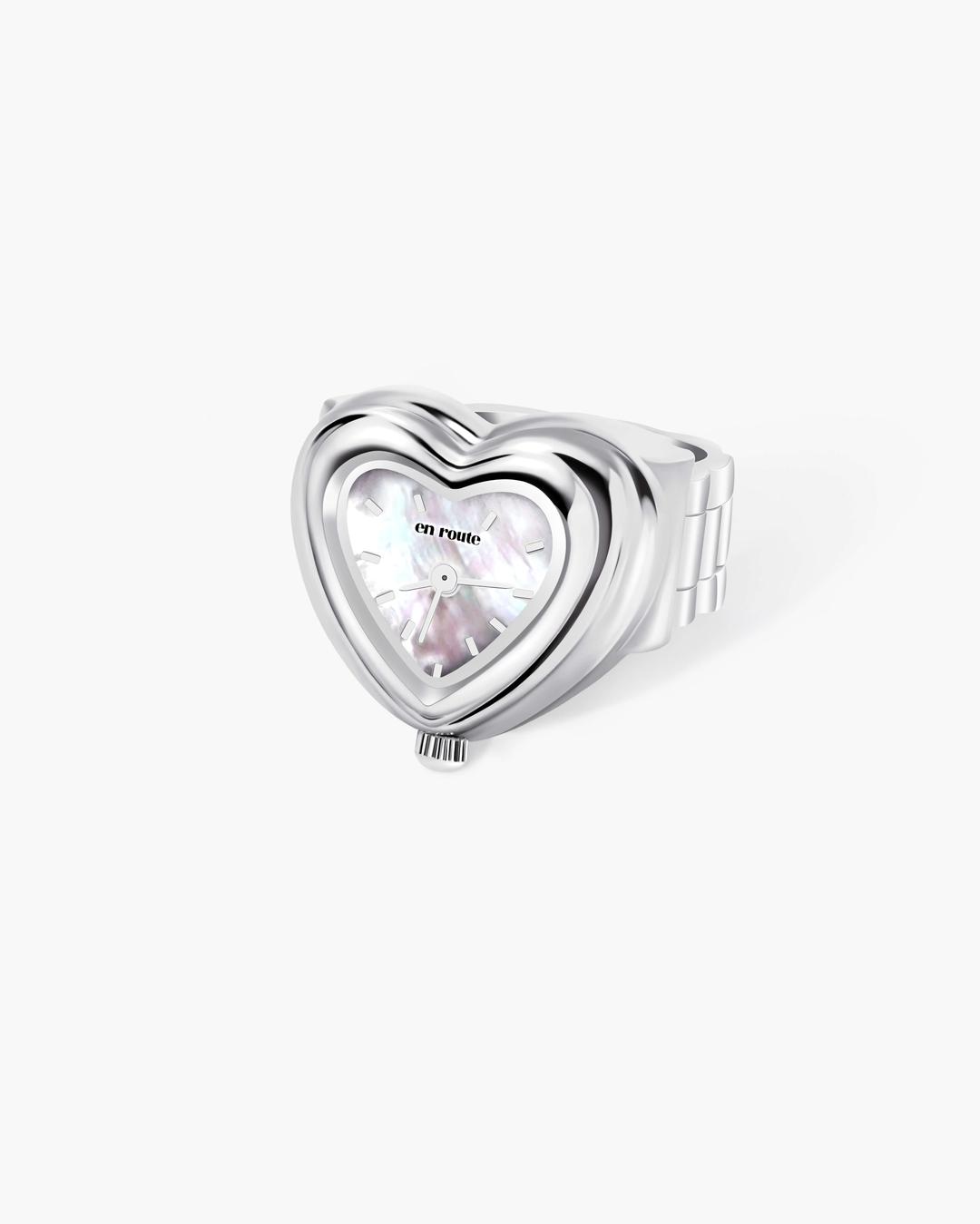 City Heart Watch Ring in Silver - Gold / 7