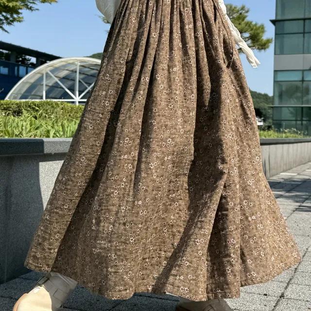 빈티지 모리걸 플라워 플레어 코튼 롱 스커트(3color)