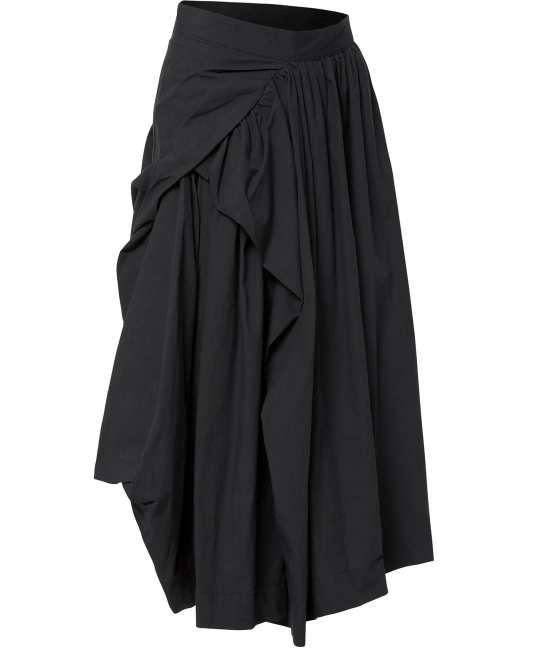 Asymmetrical Draped Layered Long Skirt (FL-256_Black)