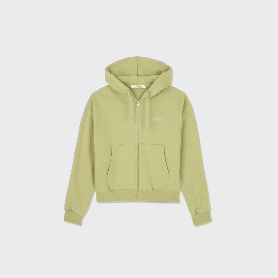 [HBTxVICTORIA] Wide Cropped Hoodie Zip-Up (MOSS GREEN)