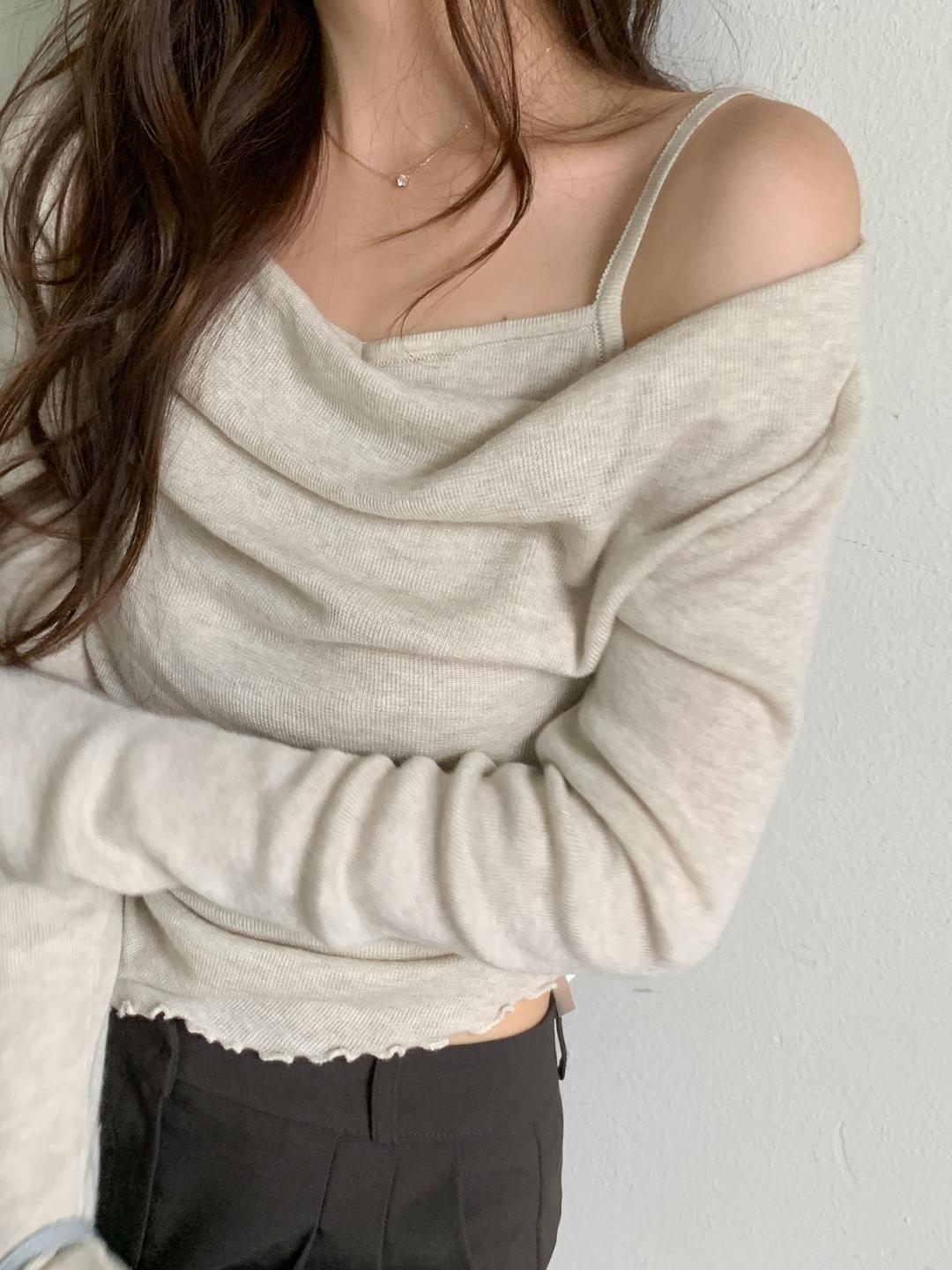 르보네어 [1000장 돌파*/당일발송/일체형] 디엘 레이어드 오프숄더 니트 nt (2color)