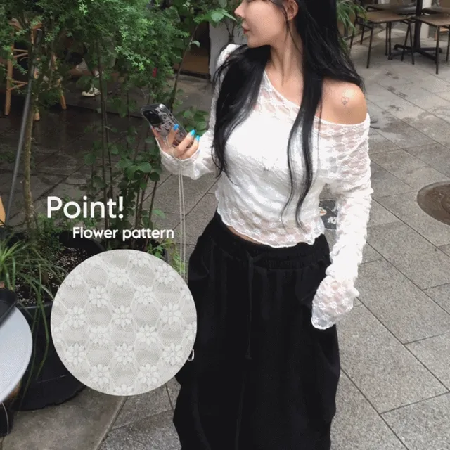 [레이어드🖤/투웨이] 까슬함x 시스루 플라워 패턴 물결 레이어드 긴팔 티셔츠