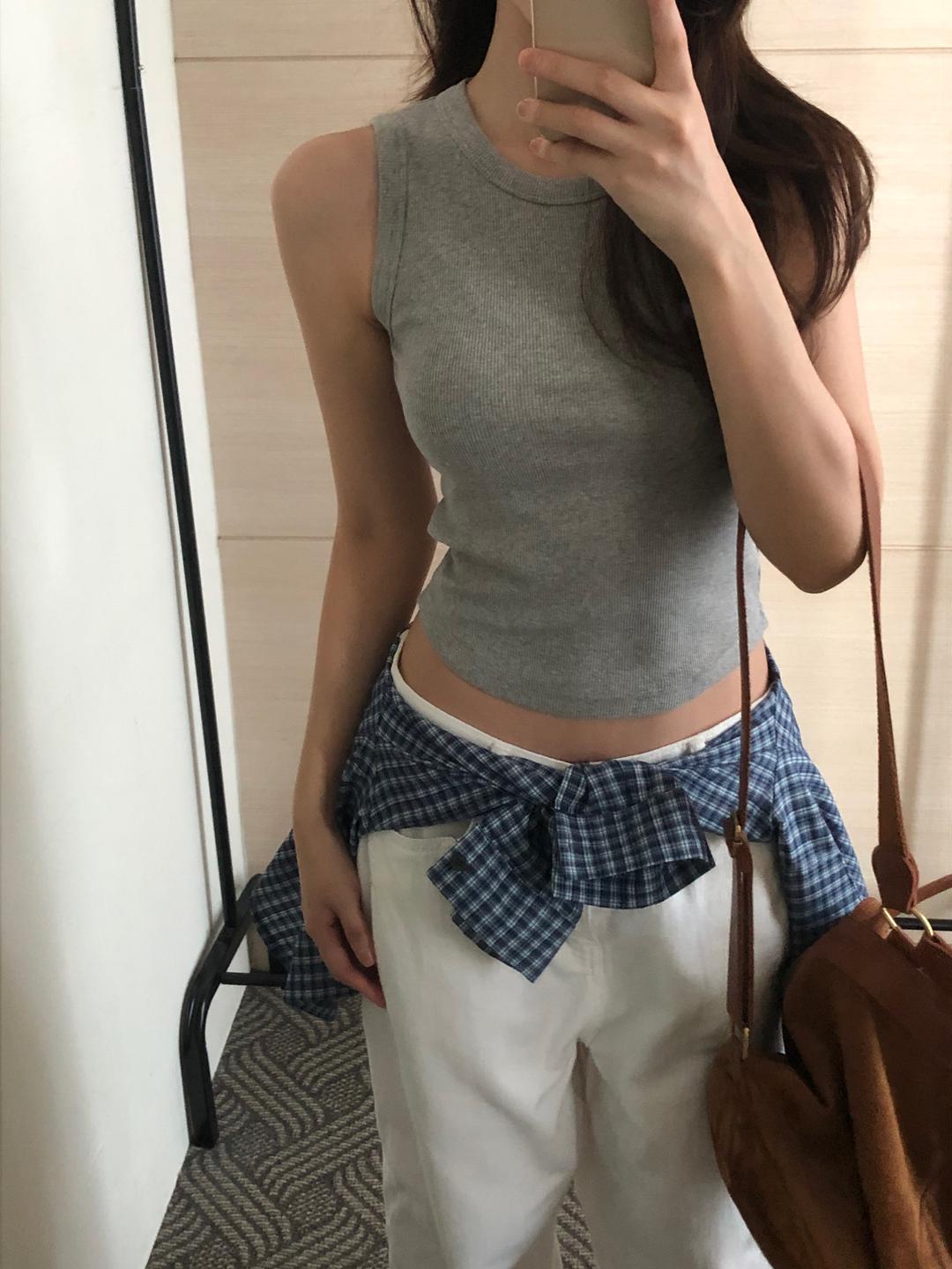 오브더로지 [LEAVEZ♥/부유방삭제] [바로배송] 플레이버 베이직 크롭 나시 라운드넥 세미크롭 기본나시 부유방커버나시 (6col)