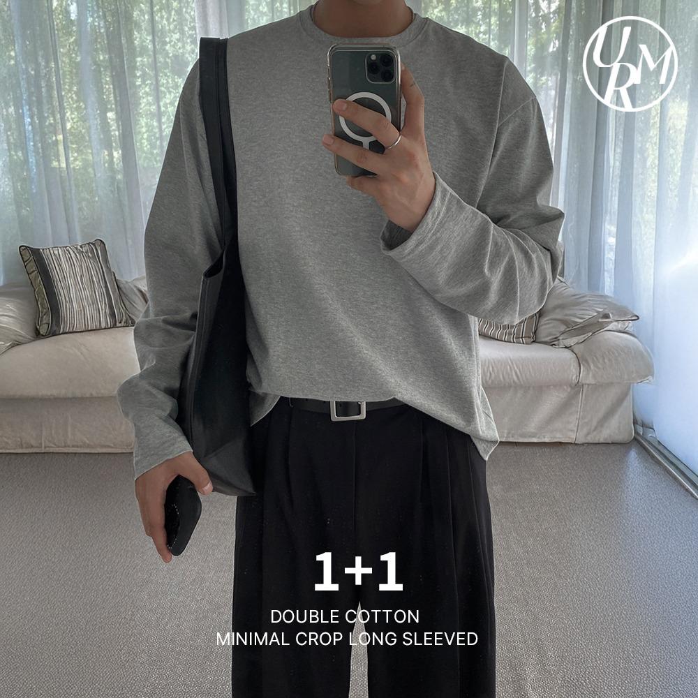 (MADE) 1+1 더블코튼 미니멀 크롭 긴팔티 (3color)