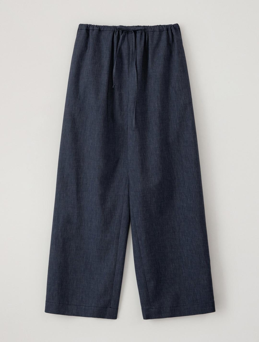 Linen Denim String Pants (Blue)
