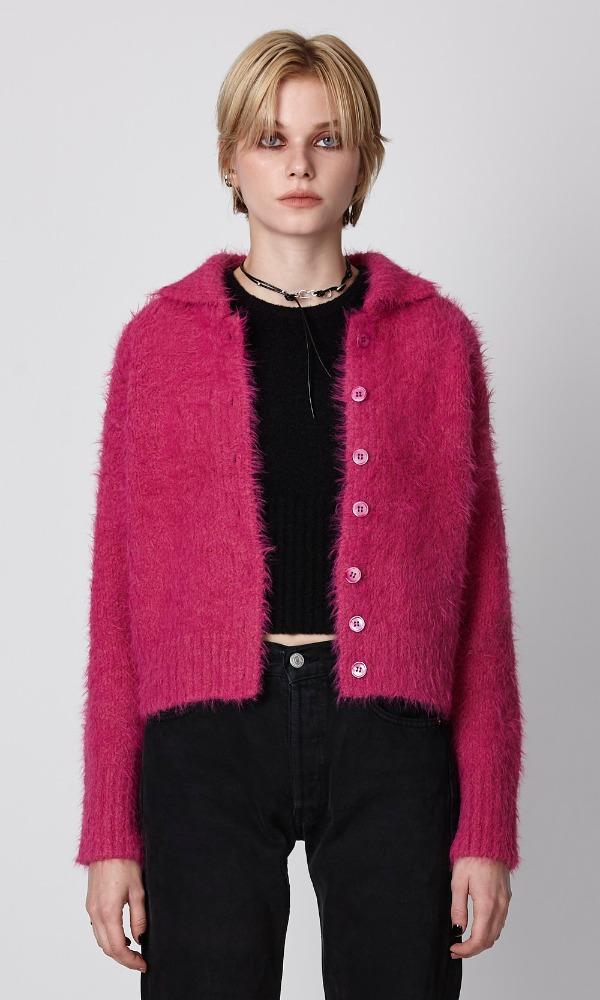 [10/6 순차배송] FLUFFY COLLAR CARDIGAN (MAGENTA PINK)