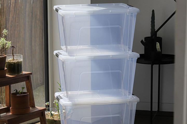 1+1+1 투명 리빙박스 옷 이불 수납 소품 정리함 4size 버클형