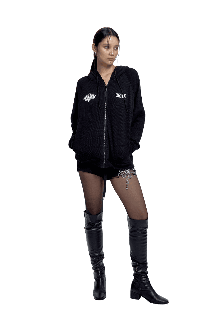 PATCHES WAFFLE HOODIE ZIP-UP
