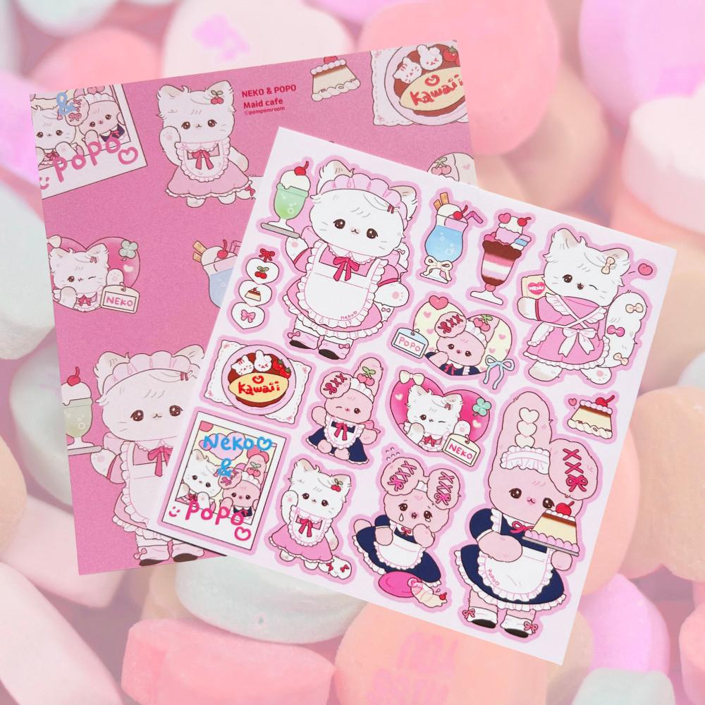 폼폼룸 애옹&포포 메이드카페 무광 씰스티커