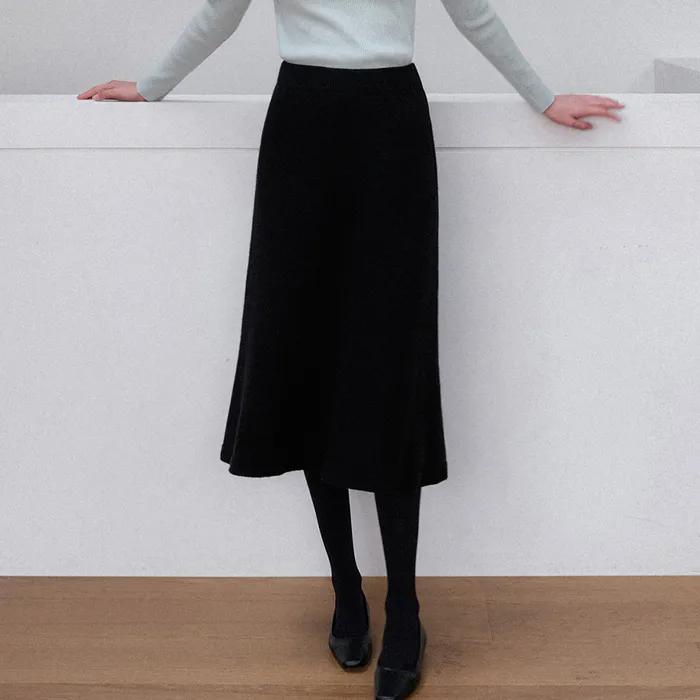 로에 캐시미어 니트 플레어 스커트 (black)