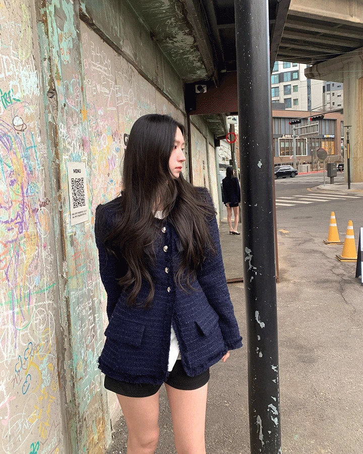 [HWS] 여성 봄 슬림핏 하프 트위드 자켓