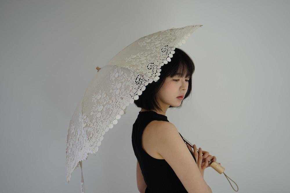 [호레이 3단양산] Gracia Beige Scallop / 그라시아 베이지 스캘럽 / 호레이 시그니처 / 레이스양산 / 패브릭양산 / 린넨양산 / 텀블벅레이스양산