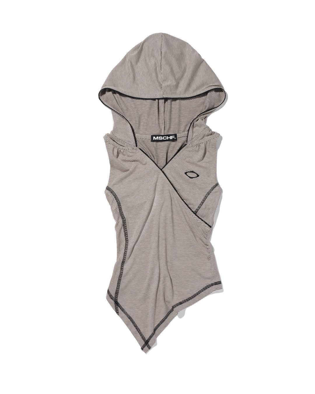 HOODED STRIPE VEST_BEIGE/BLACK