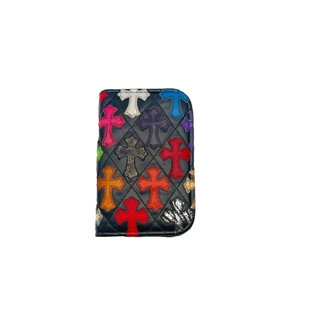 Chrome Hearts Multi-Color Cross Patch Qulited Zip Wallet