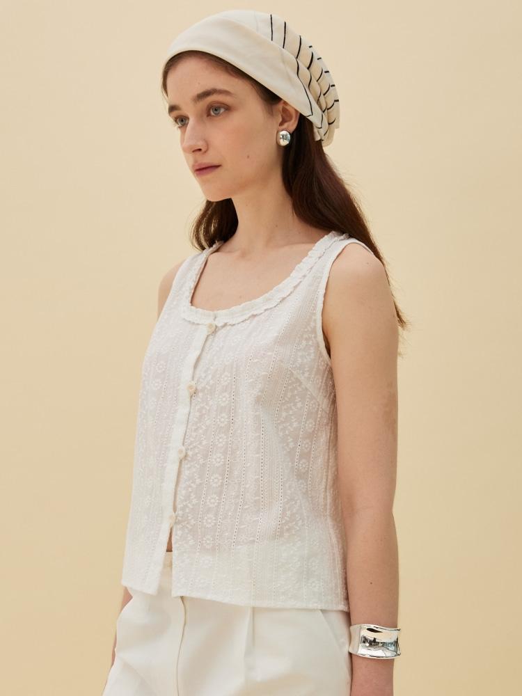 (예약배송) LACE SLEEVELESS TOP - WHITE