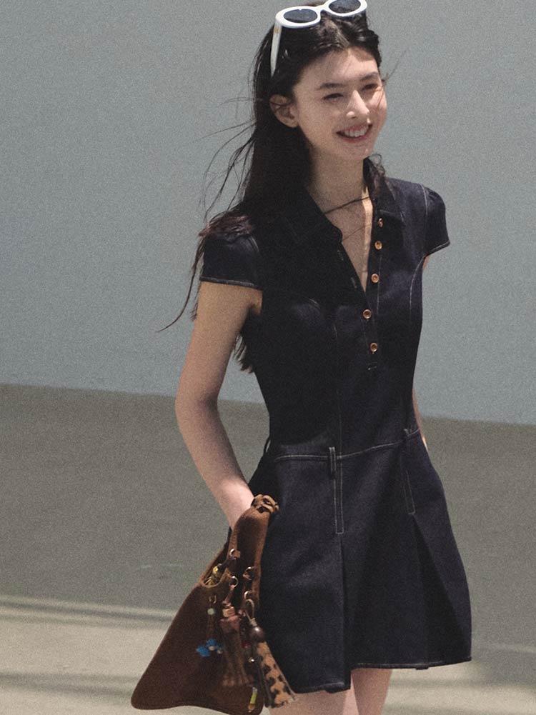 [OAK MOO] "Summer Cicada\" Stitch Denim Dress