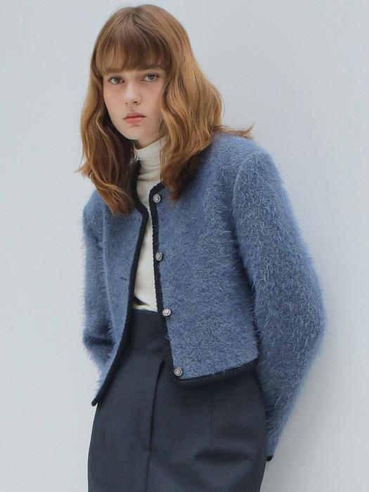TRIMMING CROP WOOL JACKET / BLUE GREY