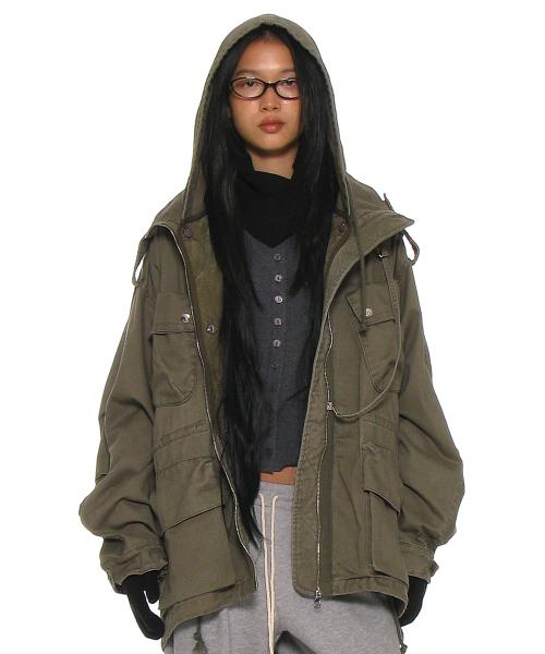 2 IN 1 워시드 M65 필드 자켓_카키 그린