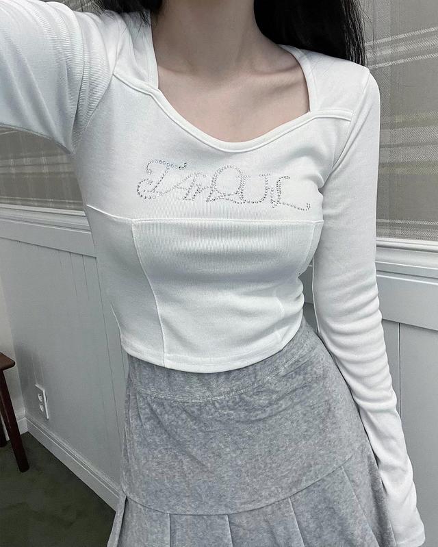 큐빅 크롭 슬림 긴팔 티 [2color]
