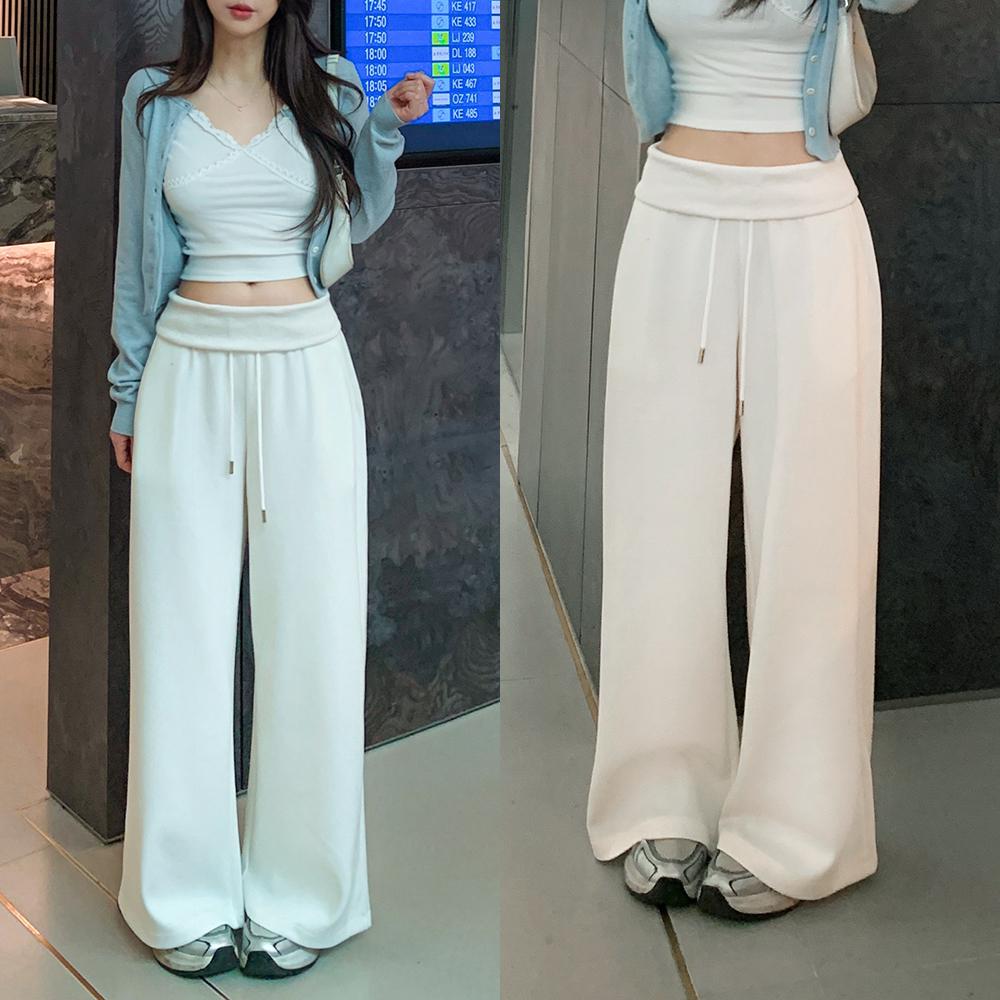 워너비뮤즈 무배🚀[1+1💝뱃살커버✨쫀득찰랑] *트랜디템* 폴딩 와이드 트레이닝 팬츠 폴디드 밴딩 하이웨스트 바지 봄 간절기 하의 데일리룩 원마일룩 공항룩 꾸안꾸 5COL