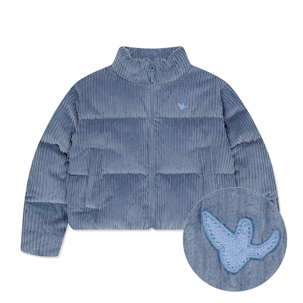 우먼스 엔젤 코듀로이 덕다운 숏푸퍼 블루