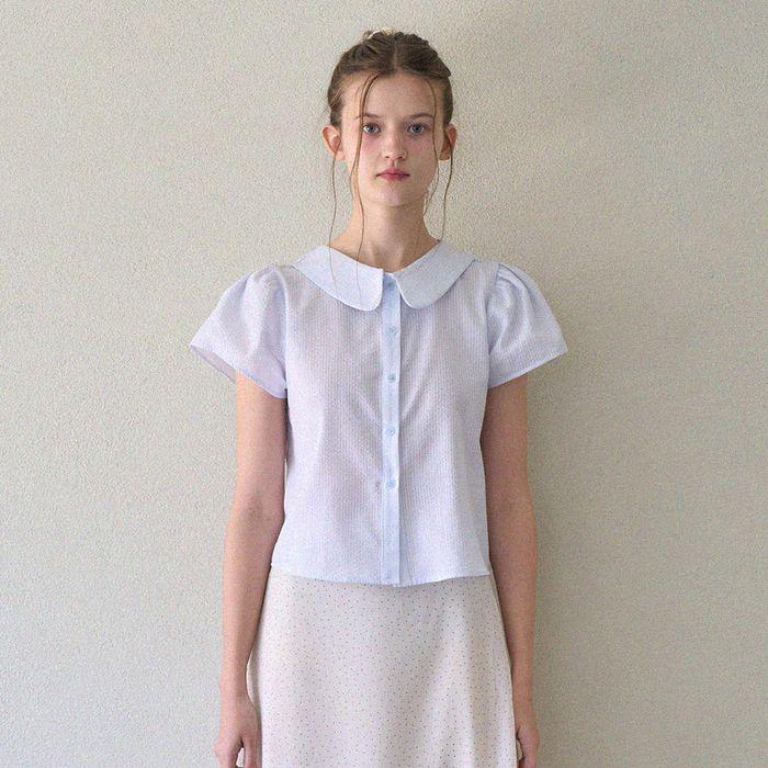 COSMO COLLAR PUFF SLEEVE BLOUSE_SKY BLUE