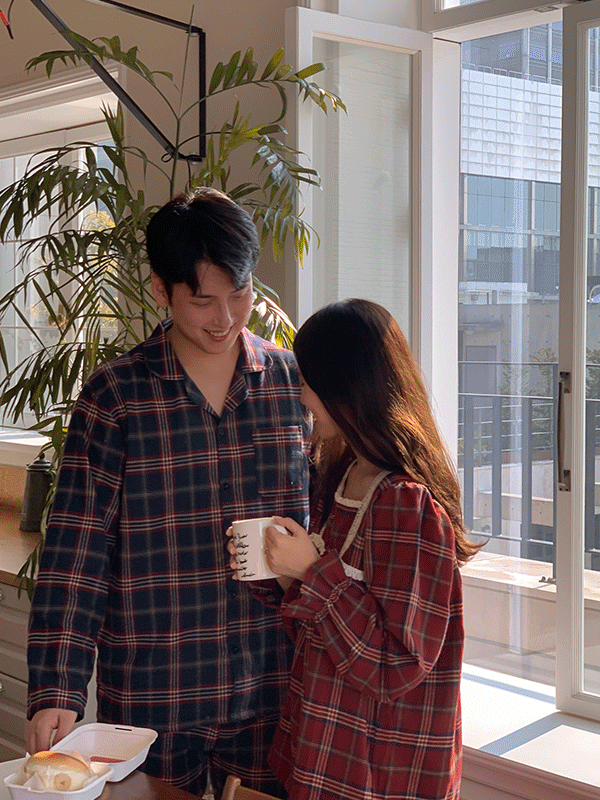 쥬니쥬 [3천장 돌파/☁코튼] J'eu 위드 체크 커플 파자마 잠옷 세트 2color