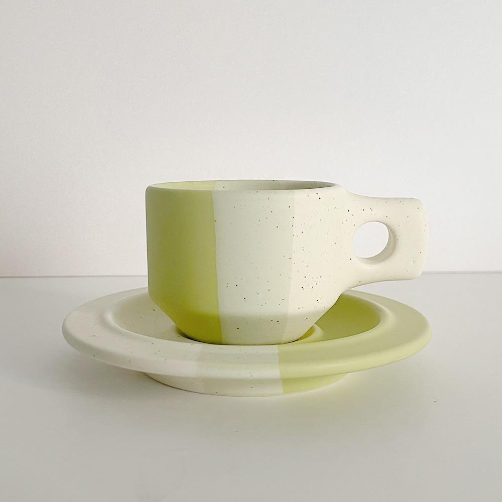 [20% Sale]Color Block Line Flat Cup & Saucer - Clear Green
