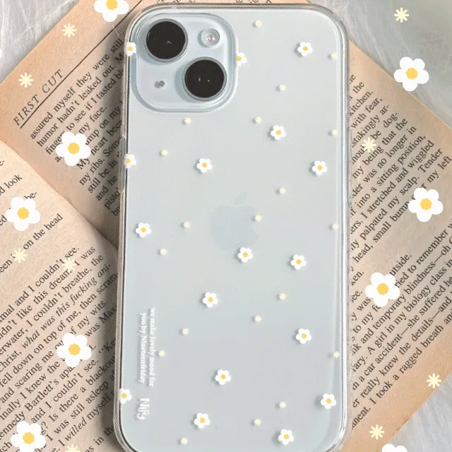 아이폰16 🌼 화이트 플라워 데이지 꽃 패턴 투명 젤리 케이스 폰케이스 아이폰케이스 핸드폰케이스 갤럭시케이스 갤럭시 S25 S24 S23 아이폰 15 14 13 미니 프로