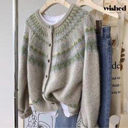 래글런 라운드넥 컬러 패턴 니트 가디건 (WIACCD080)